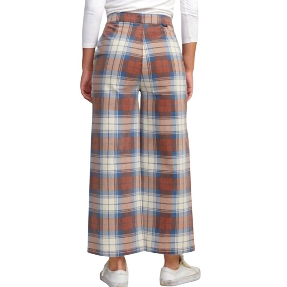 RVCA Womens Niku Plaid Wide Leg High Rise Cropped Pants Rust Blue Size 29 - Picture 3 of 14